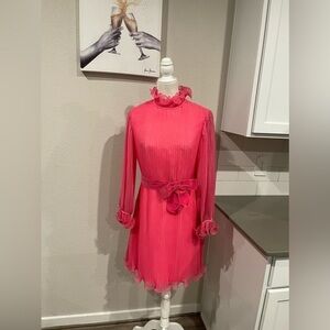Vintage 1960s? Pleated velvet bow Barbie pink pleats dress